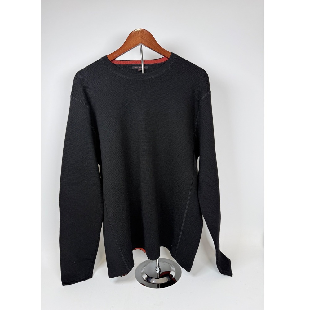 Banana Republic Sweater Men's XL Merino Wool Crewneck Elbow Patch Waffle Black